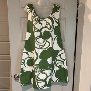 Anthropologie White Two Green Floral Baby Doll Dress